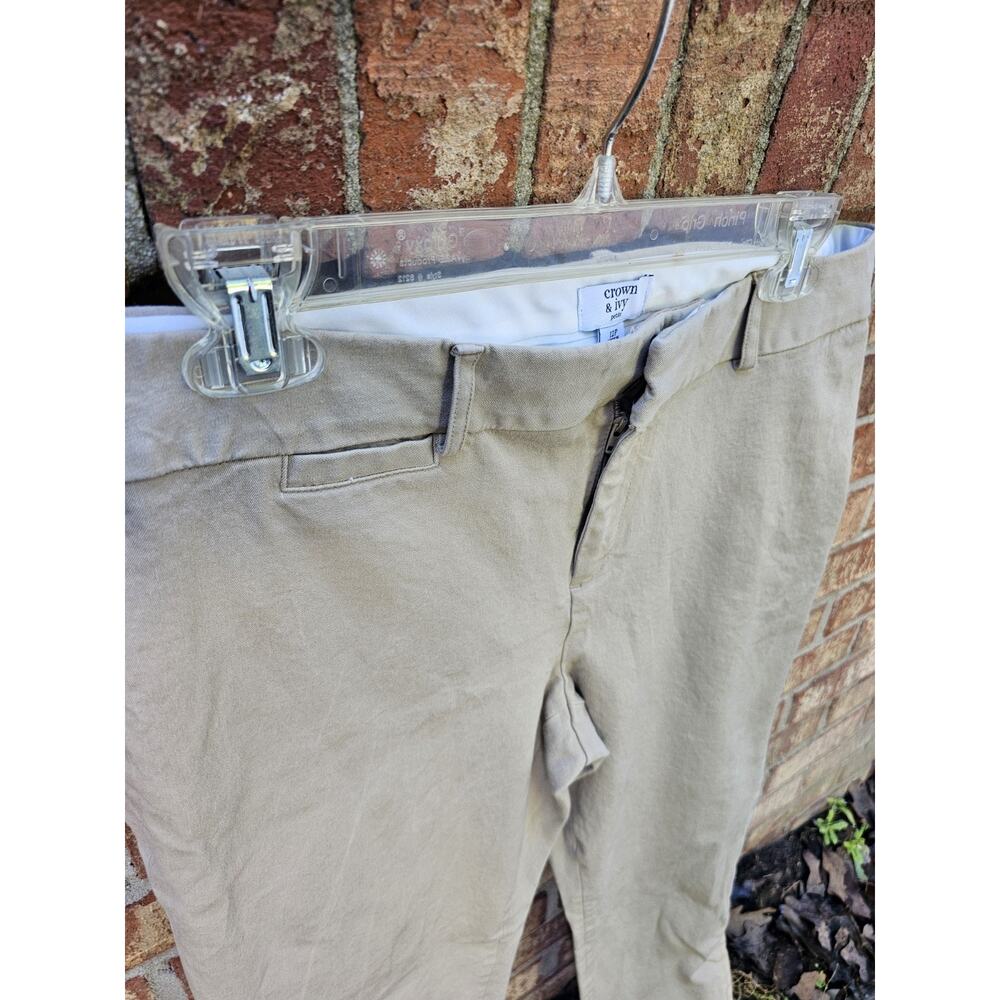 Crown & Ivy Petite Tan Khaki Chino Pants Womens Size 12P Stretch Ankle Career - Picture 7 of 9